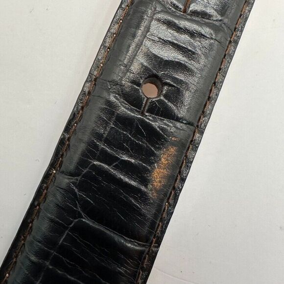 Kenneth Cole Belt Mens 30 Black Croc Embossed Italian Leather Silver Buckle - Picture 10 of 16